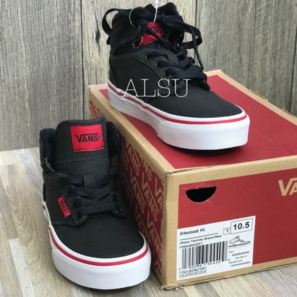 NWT VANS Atwood HI Rock Textile Black Red Kid’s - Picture 7 of 8
